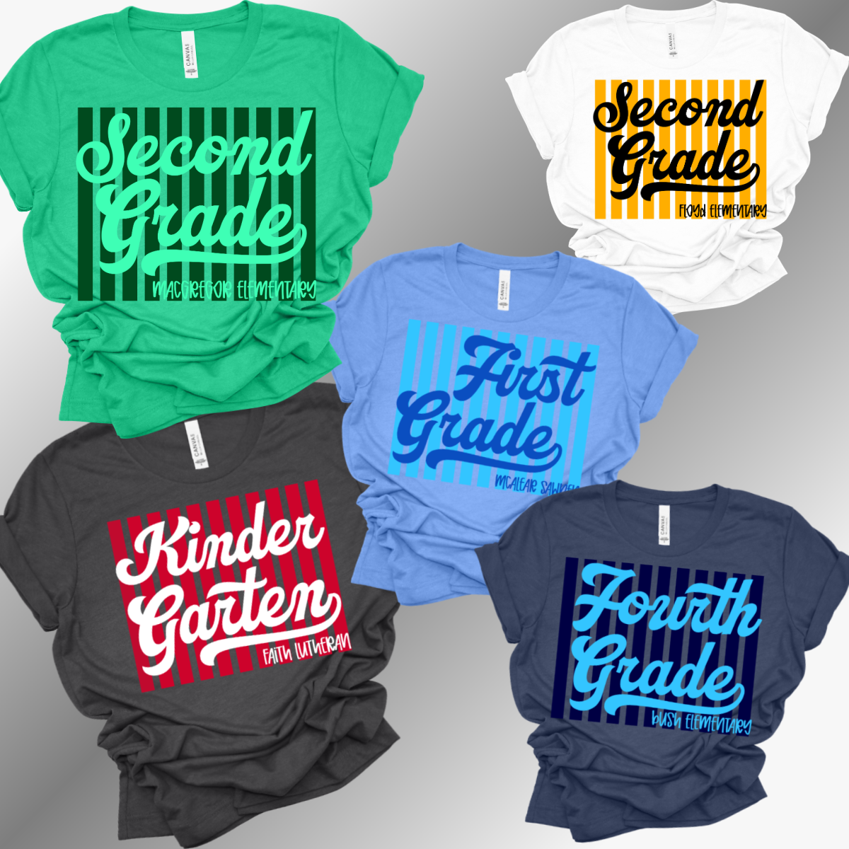 Grade Level Stripe Tees - Bella Canvas Tee (Toddler, Youth, Adult)