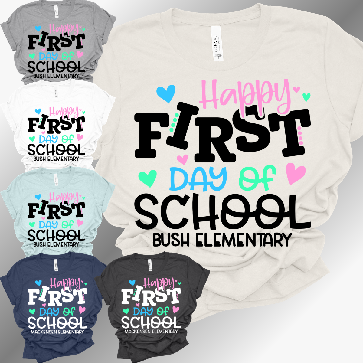 Happy First Day of School Hearts - Bella Tee (Adult)