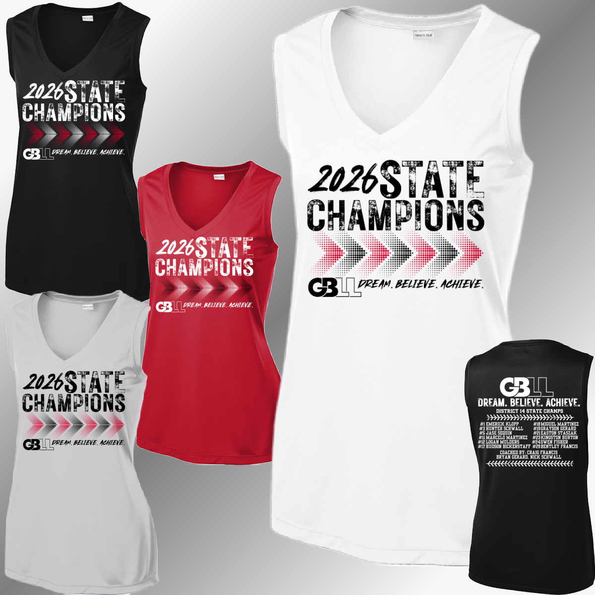 GBLL 2026 12U State Champs - Performance V Neck Tank (Women)