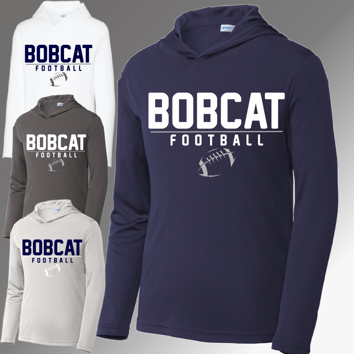 Bobcat Football - Long Sleeve Hooded Performance Tee (Youth & Adult)