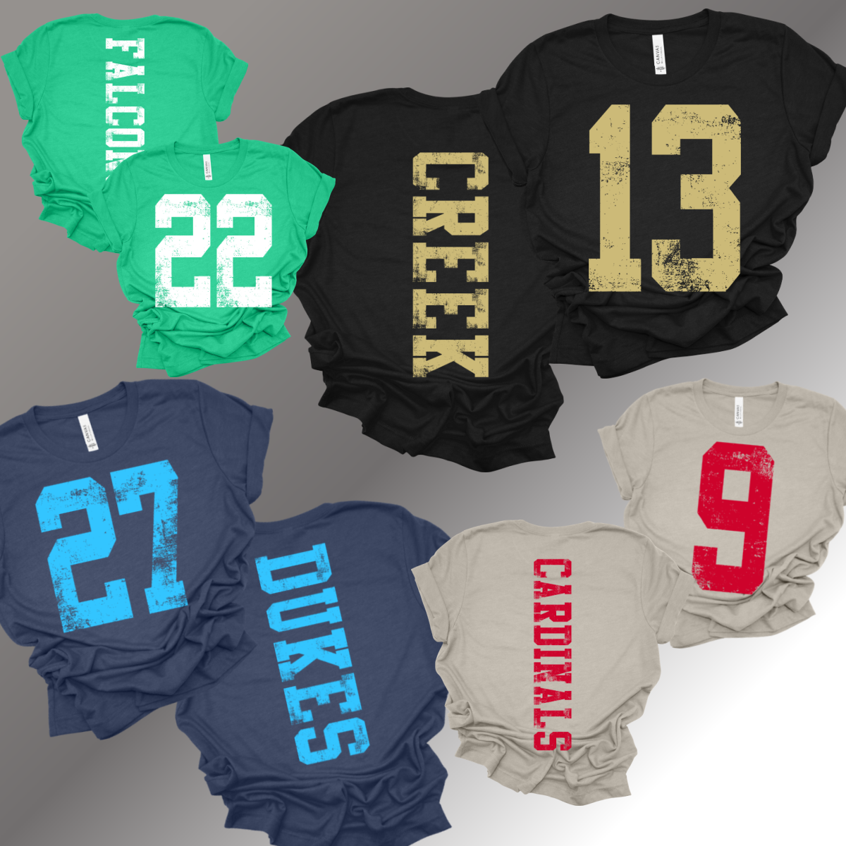 Oversized Number Tee. ANY SCHOOL/ANY COLOR - Bella Canvas Tee (Toddler, Youth, Adult)