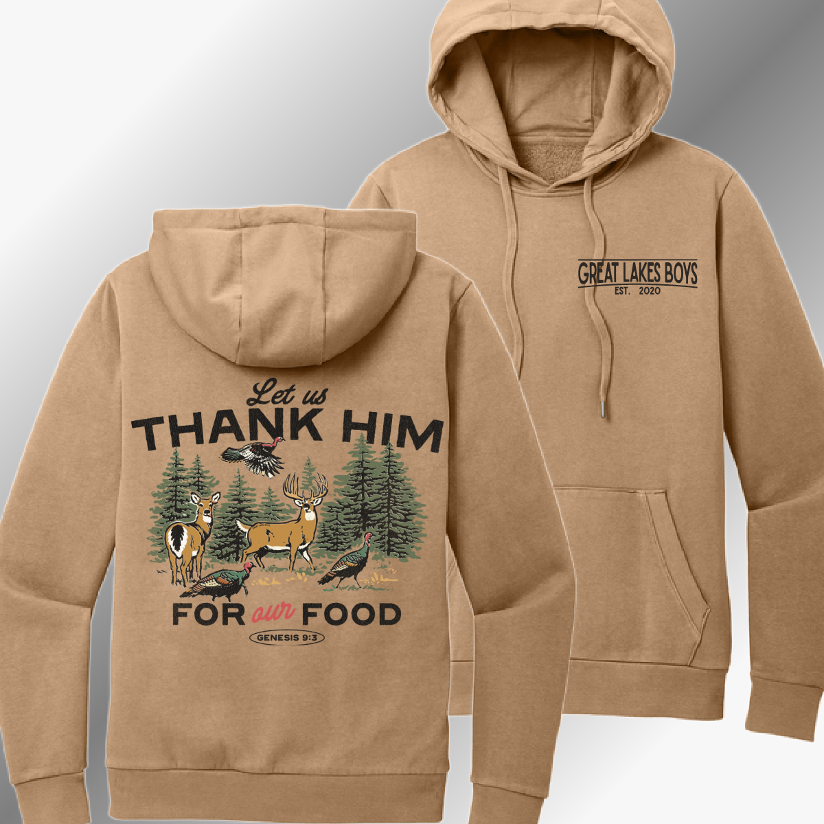 Great Lakes Boys - Let Us Thank Him For Our Food Heavyweight Hoodie - Coyote Brown (Adult)