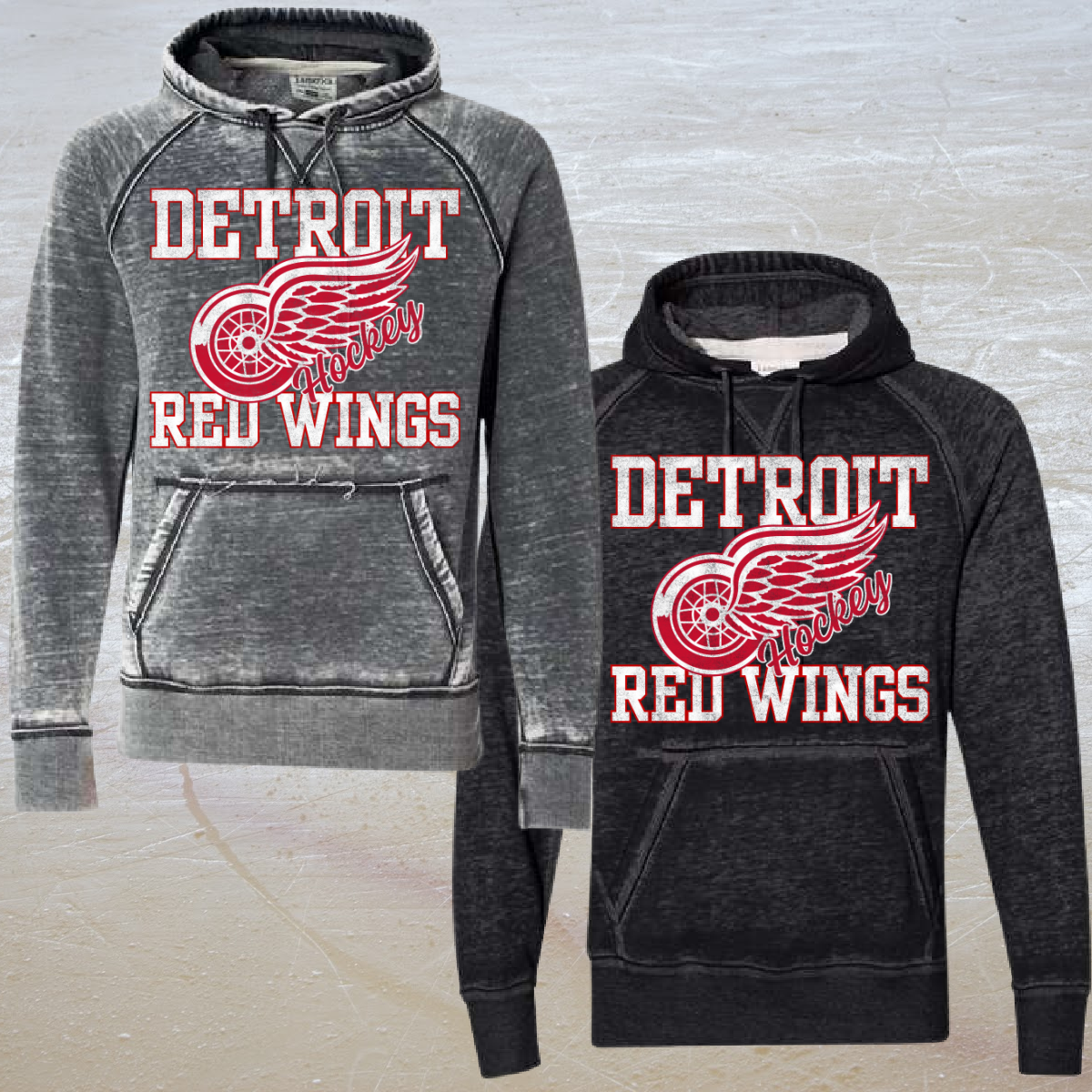 Distressed Detroit Hockey Zen Fleece Acid Washed Hoodie (Adult)