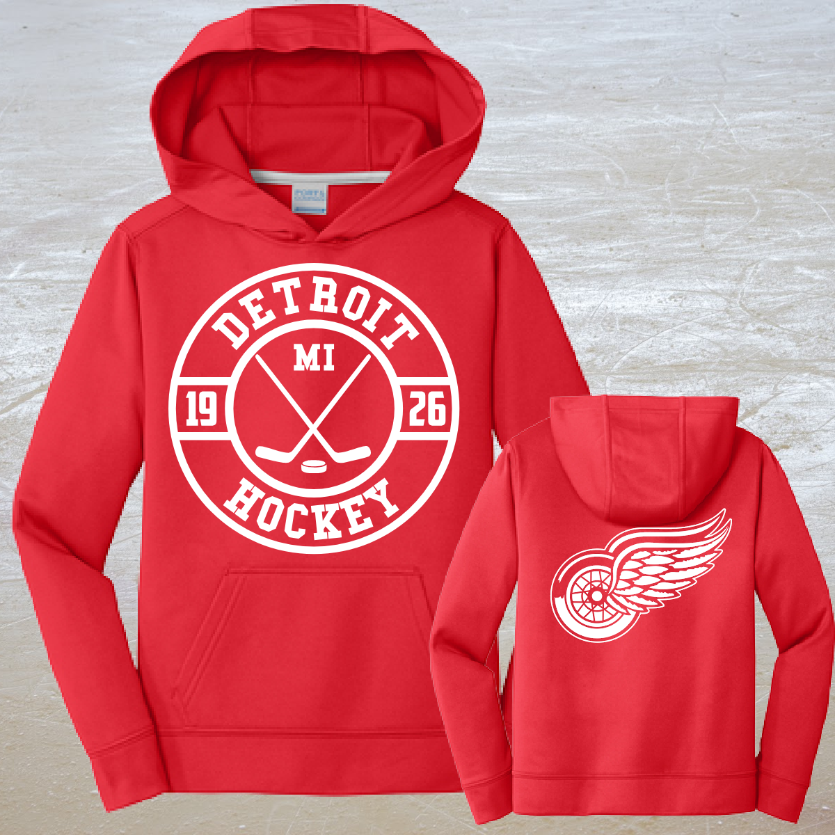 Round Detroit Hockey Dri Fit Hoodie (Youth & Adult)