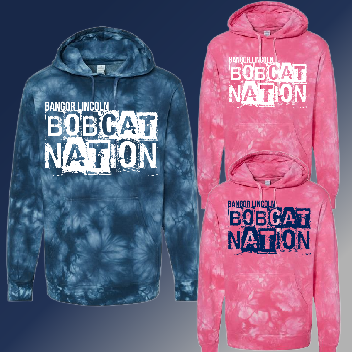 Bangor Lincoln - Tie Dye Distressed Block Sweatshirt (Youth & Adult)