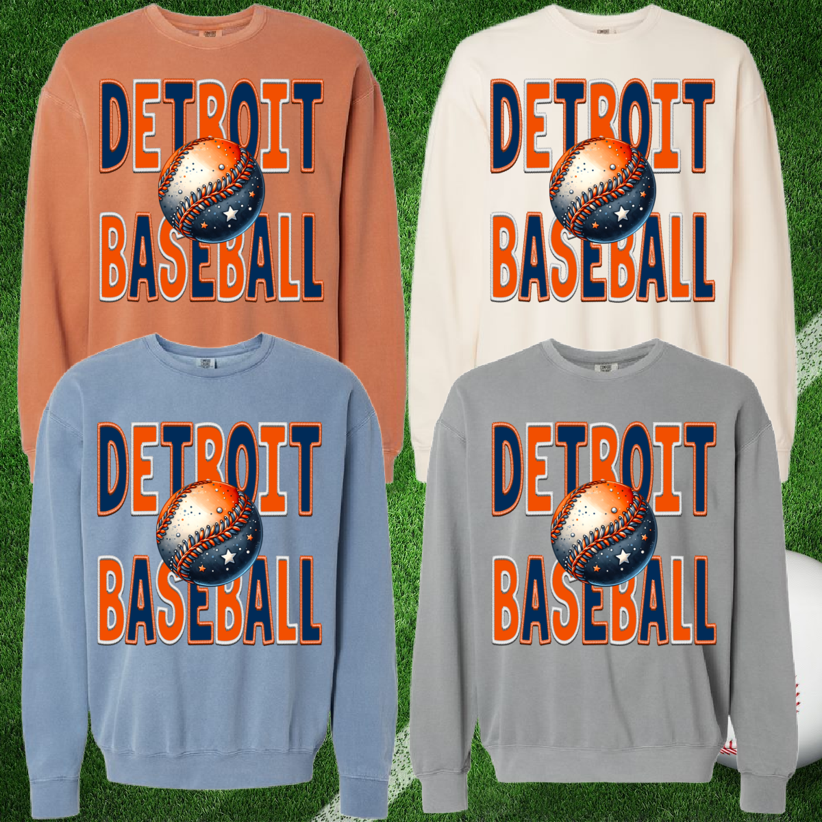 Detroit Baseball Faux Embroidery Lightweight Sweatshirts (Adult)