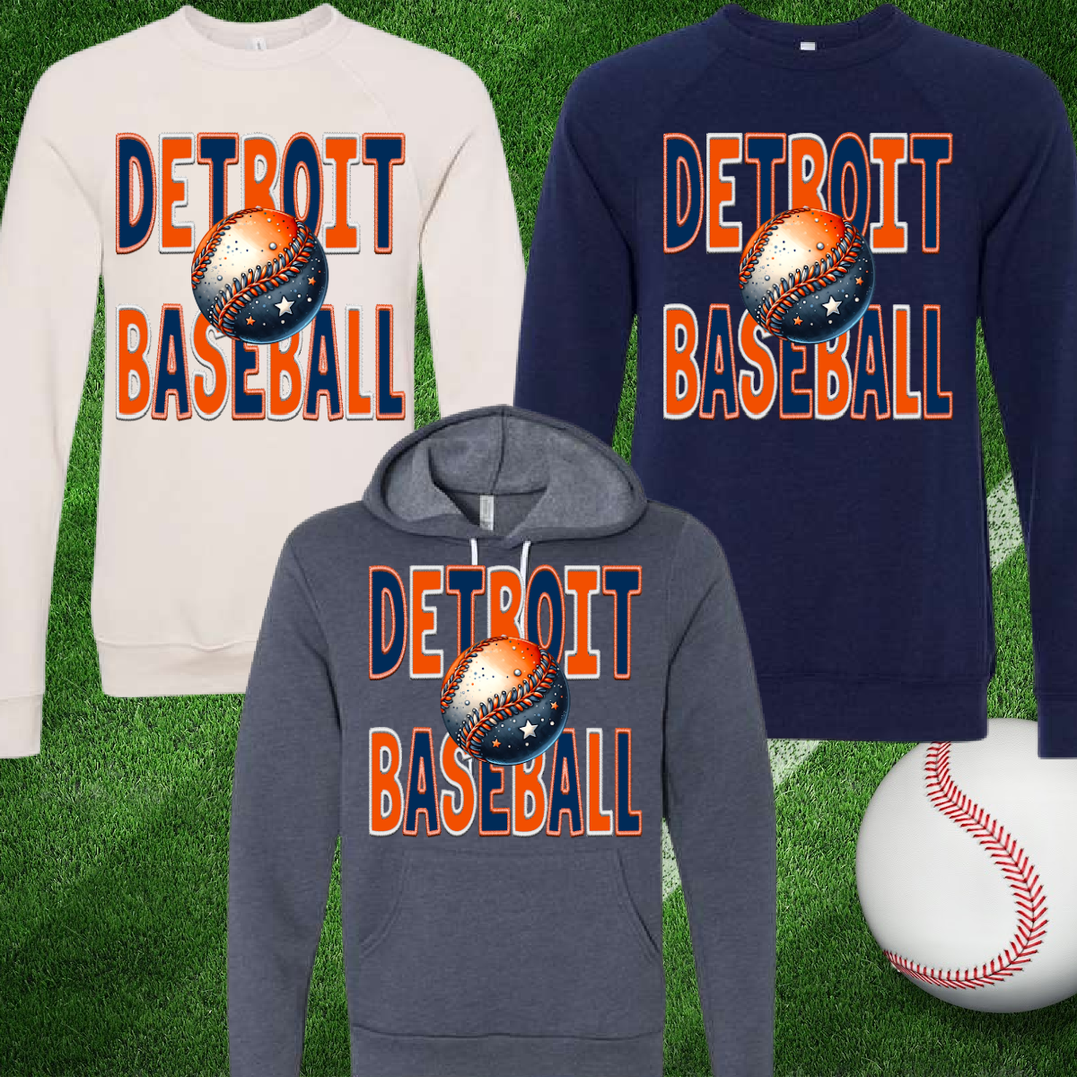 Detroit Baseball Faux Embroidery Premium Sweatshirts (Adult)