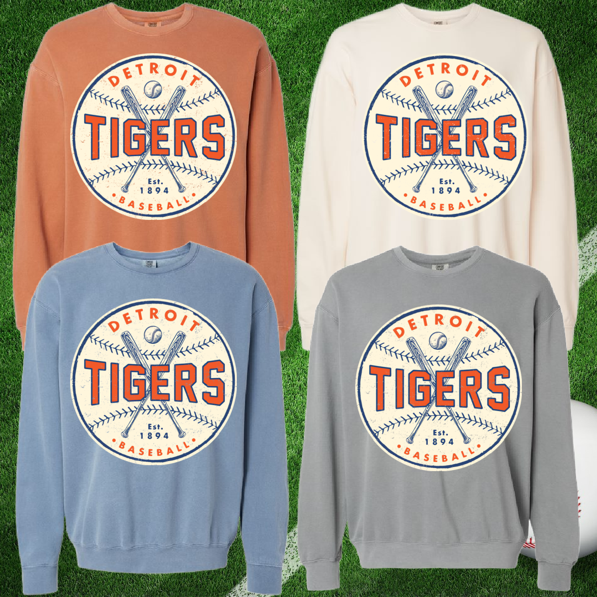 Detroit Baseball Vintage Round Lightweight Sweatshirts (Adult)