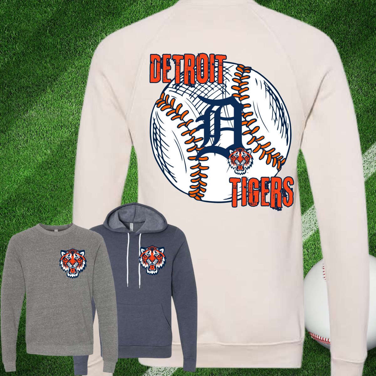 Detroit Baseball Back Design Premium Sweatshirts (Adult)
