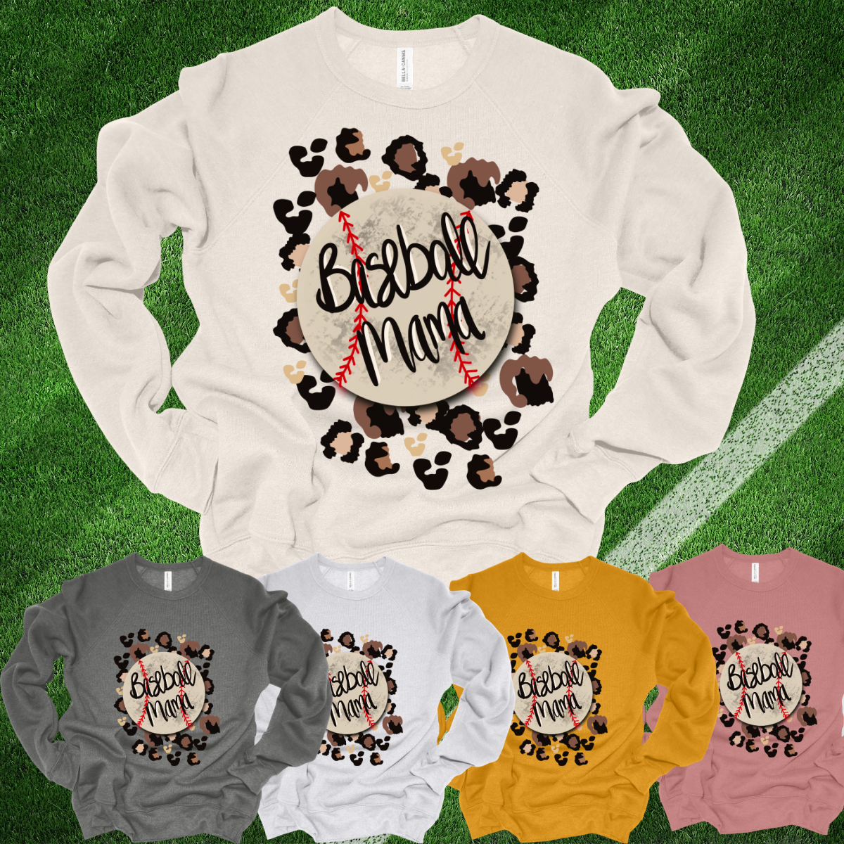 Pinconning Baseball - Baseball Mama with Leopard Premium Sweatshirts