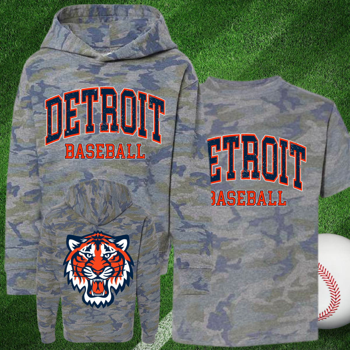 Detroit Baseball Camouflage Tee or Sweatshirt (Youth & Adult)