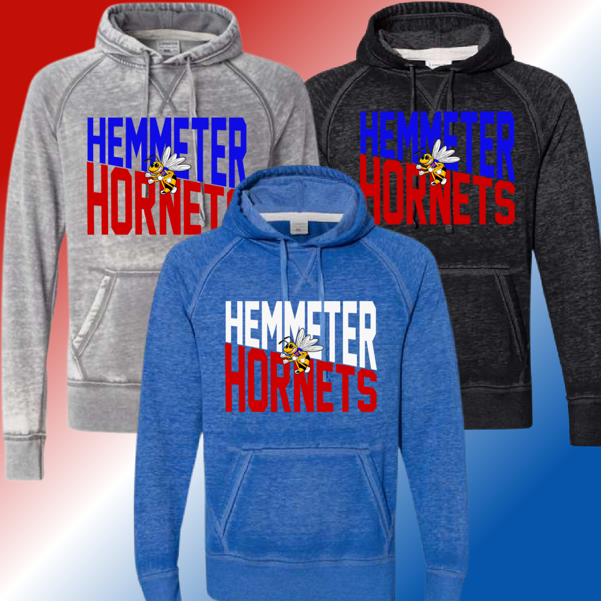 Hemmeter Elementary - Angled Logo Acid Wash Hoodie (Adult) - MADE TO ORDER/TWO WEEKS