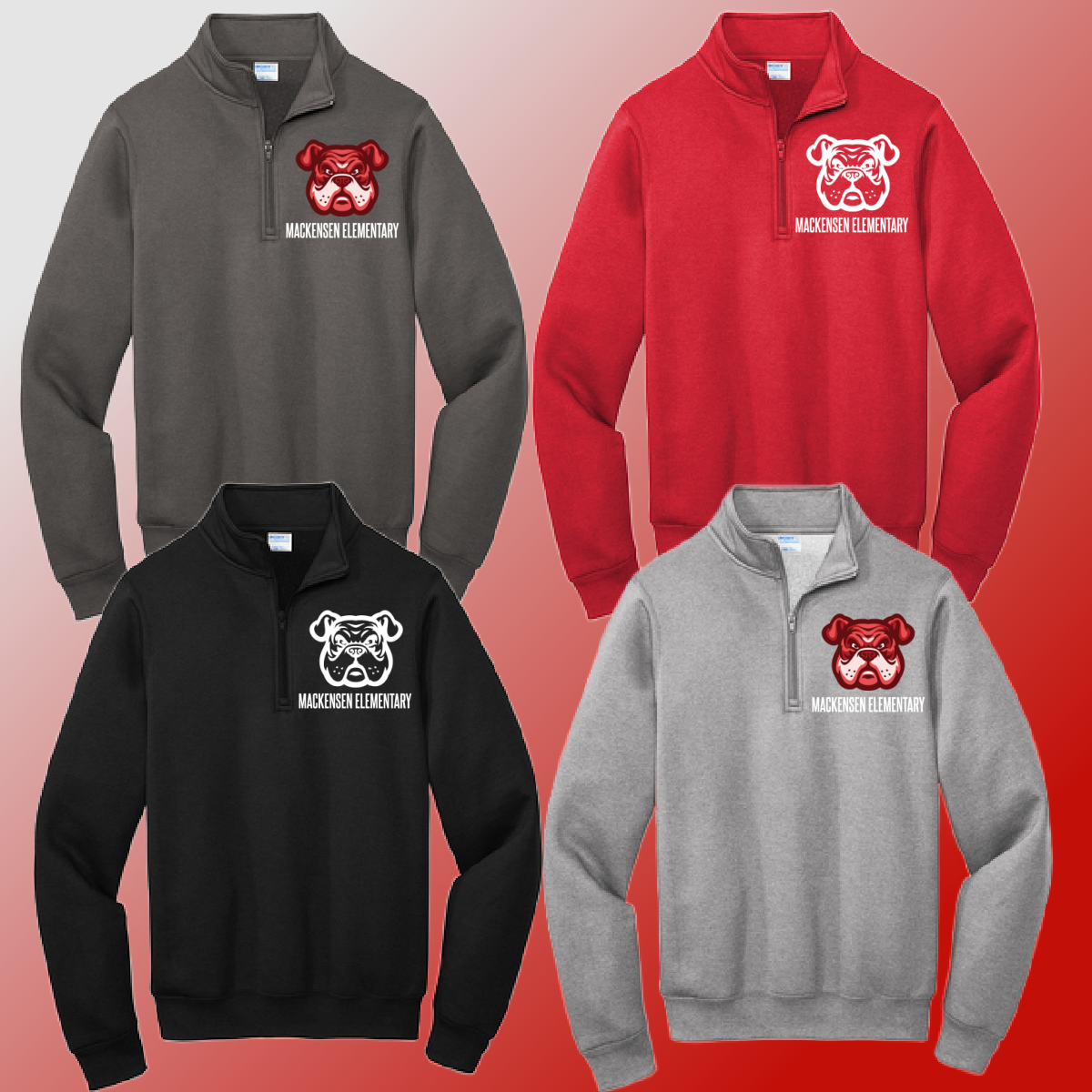 Mackensen Bulldogs - NEW LOGO 1/4 Zip Crewneck (Adult) - MADE TO ORDER/TWO WEEKS