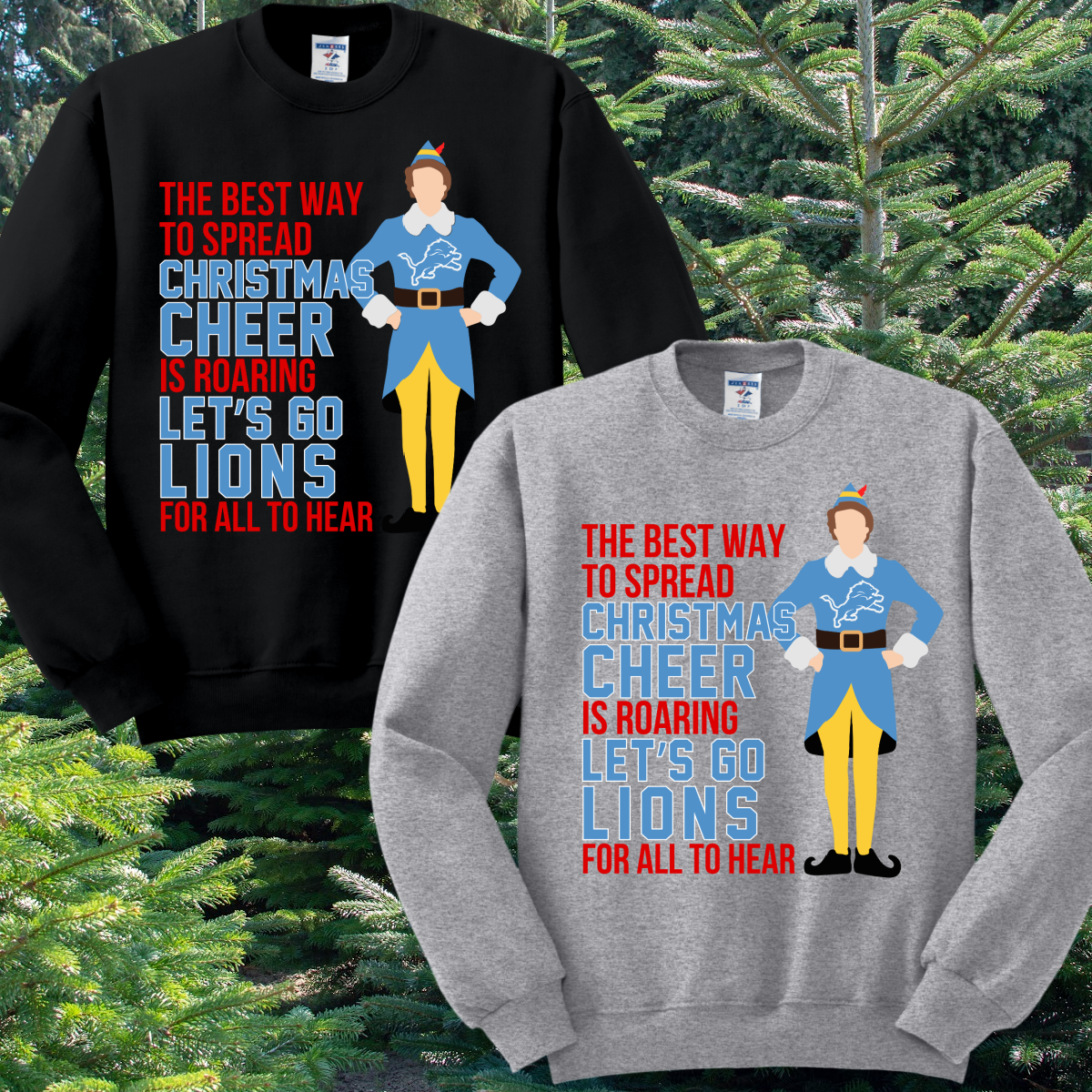 Detroit Football Elf Christmas Cheer - Basic Sweatshirt (Adult)