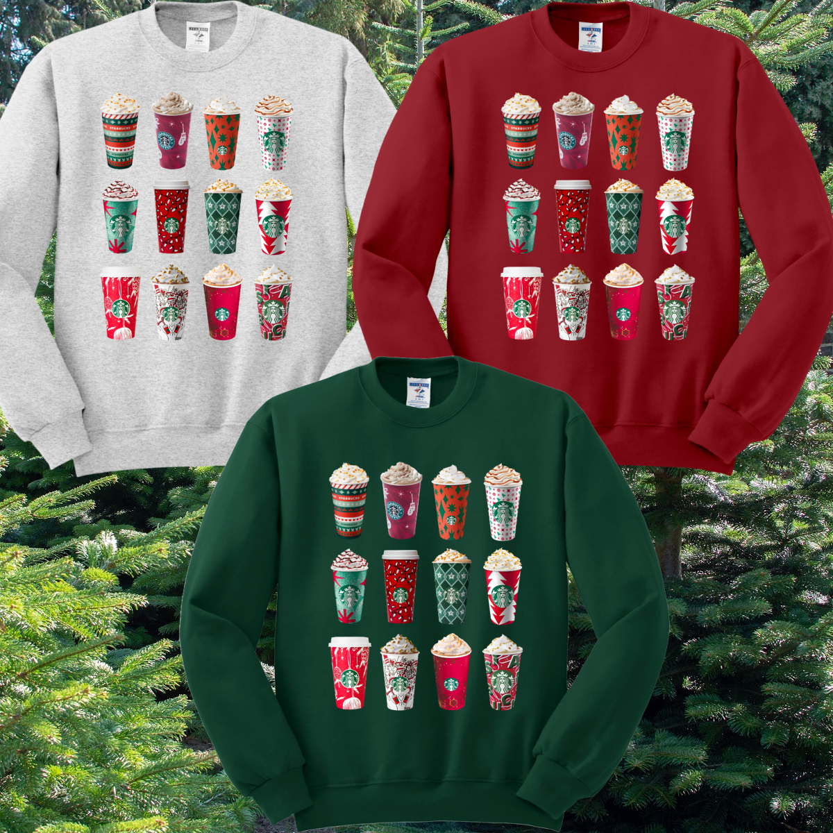 St@rbucks Christmas Coffee Collage Basic Sweatshirt (Adult)