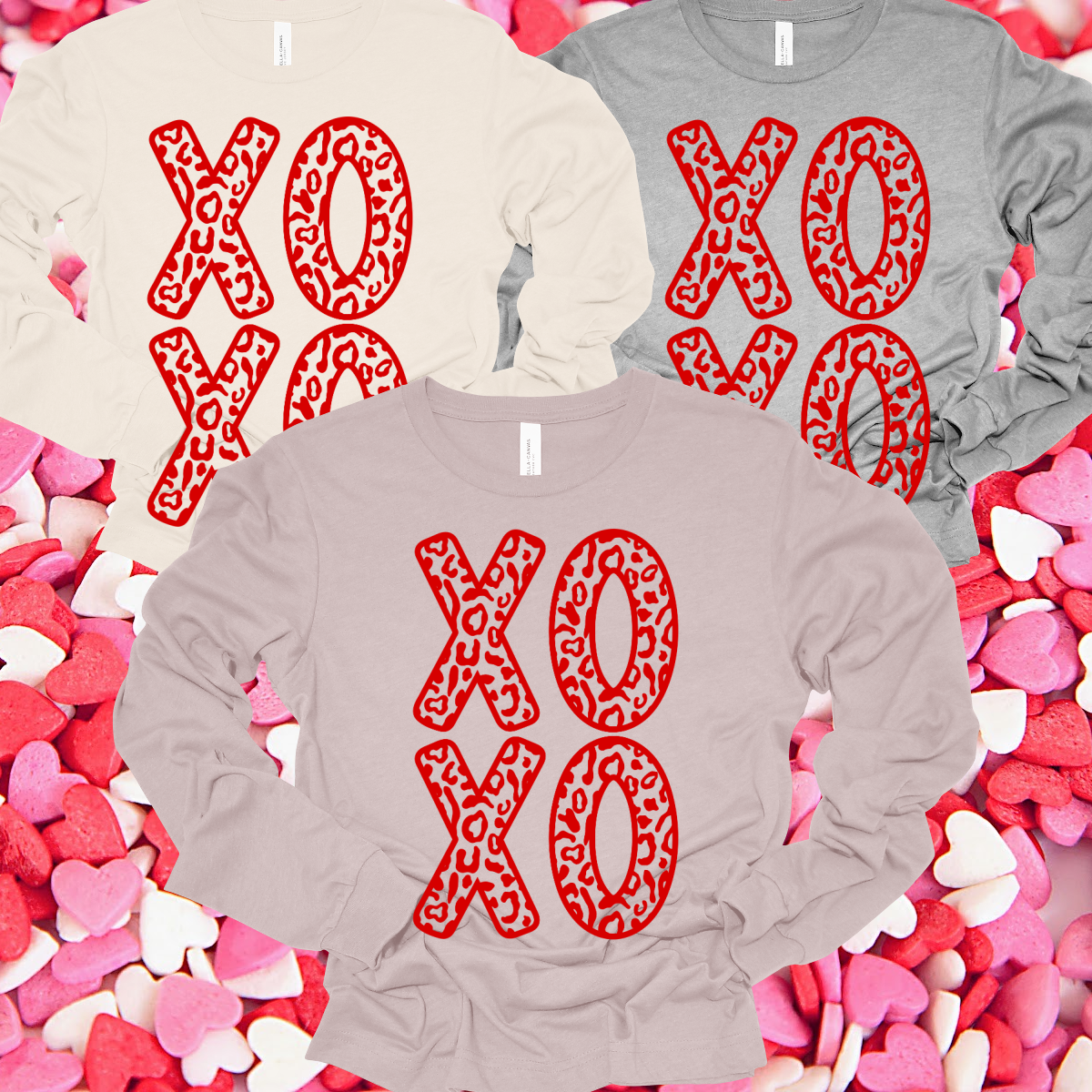 XOXO Leopard Valentine Long Sleeve Tee (Adult)