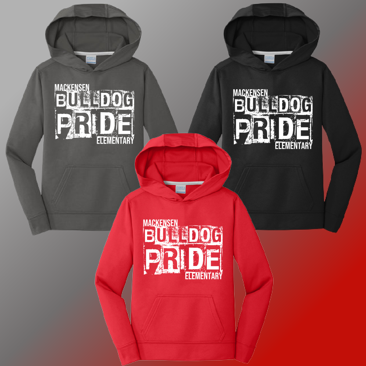 Mackensen Bulldogs - Distressed Block Performance Hoodie - MADE TO ORDER/TWO WEEKS