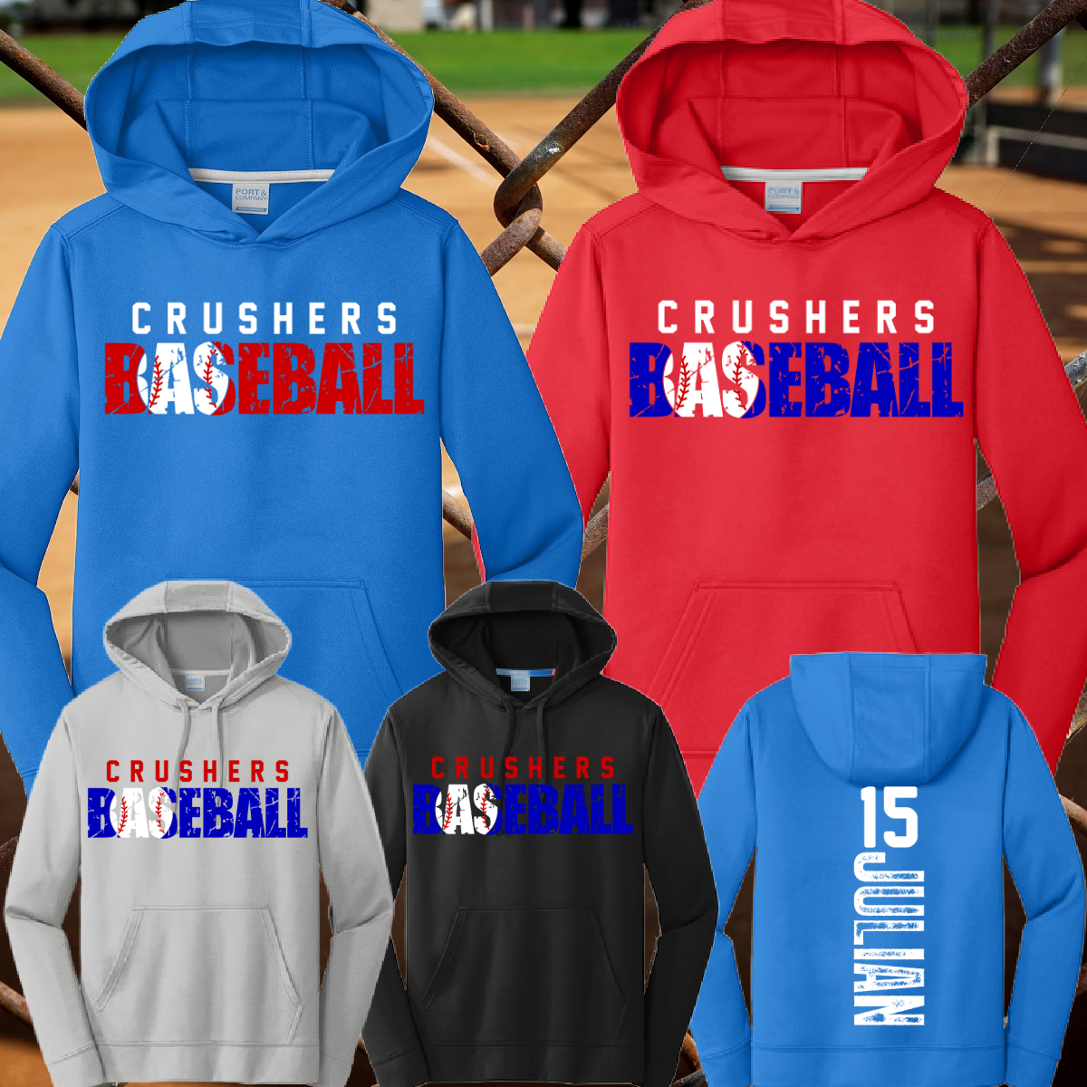 Crushers Baseball - Baseball Cut Out Performance Hoodie (Youth & Adult)