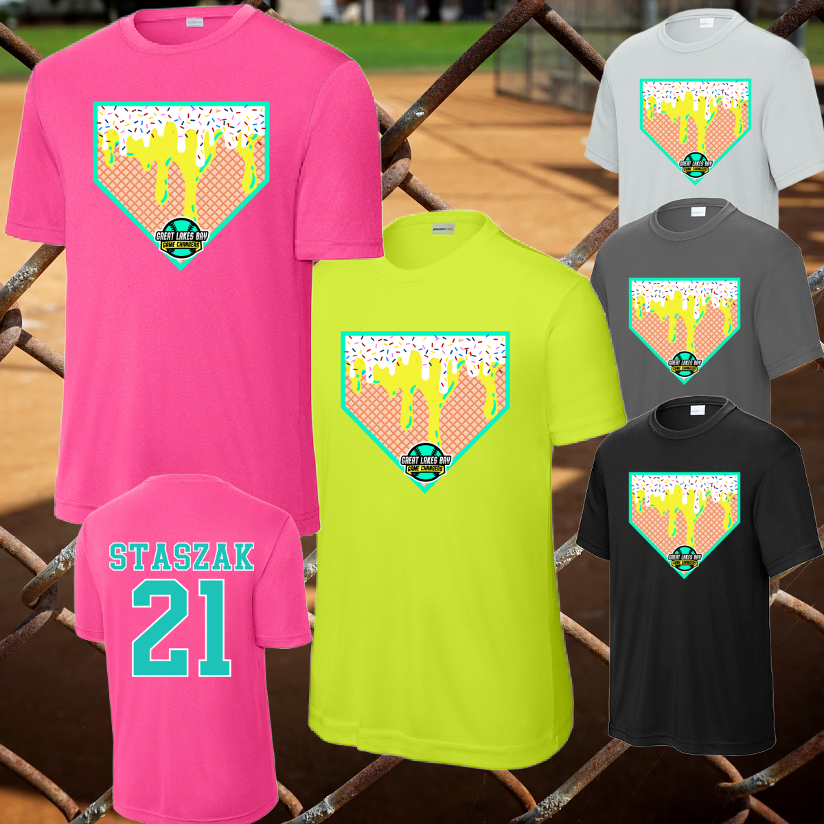 Game Changer Ice Cream Drip Homeplate Baseball Dri Fit Tee (Youth & Adult)