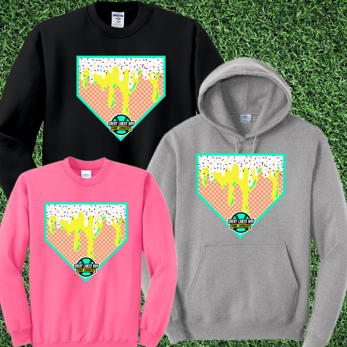 GLB Game Changers Ice Cream Drip Baseball Homeplate Basic Sweatshirt (Youth & Adult)