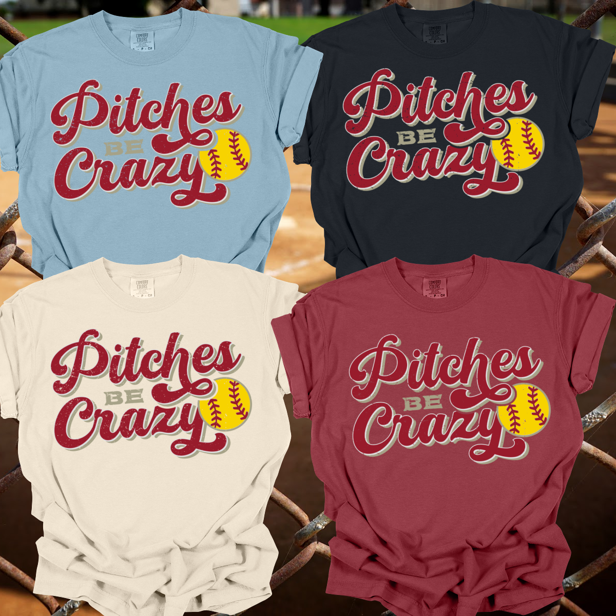 Pitches Be Crazy Softball Comfort Colors Tee (Adult)