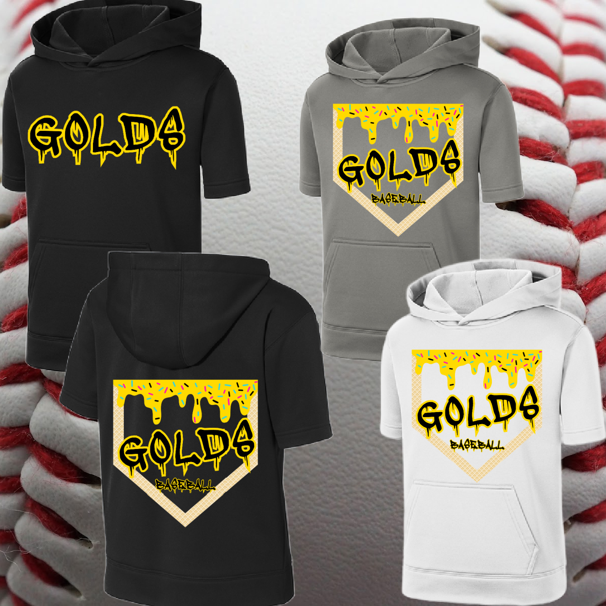 Saginaw Golds - Homeplate Ice Cream Drip SHORT Sleeve Performance Hoodie