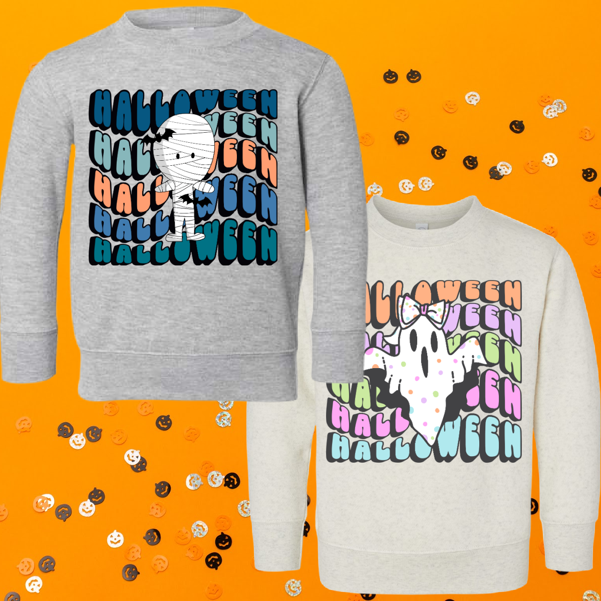 Stacked Halloween Ghost or Mummy - Youth Crewneck Sweatshirt