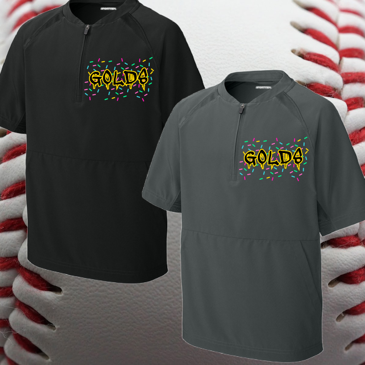 Saginaw Golds - Ice Cream Sprinkles 1/2 Zip Short Sleeve Baseball Jacket
