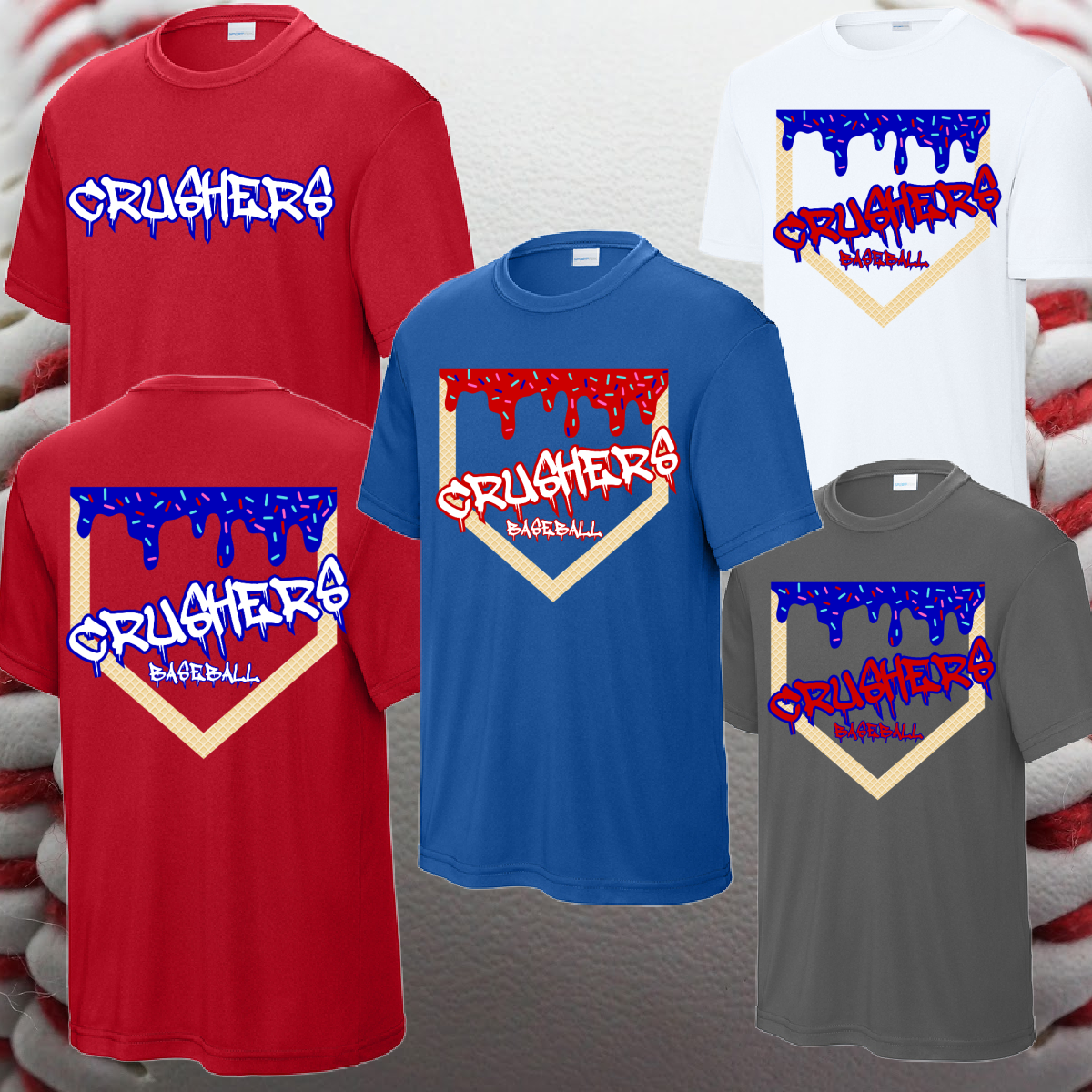 Crushers Baseball - Homeplate Ice Cream Drip Performance Tee