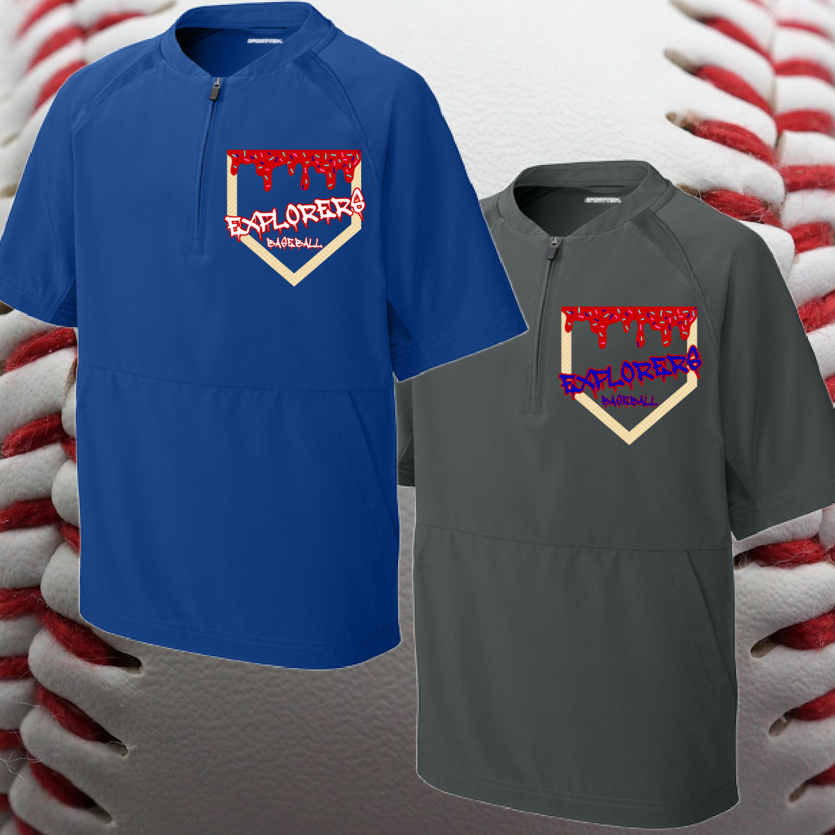 Midland Explorers - Homeplate Ice Cream Drip 1/2 Zip Short Sleeve Baseball Jacket