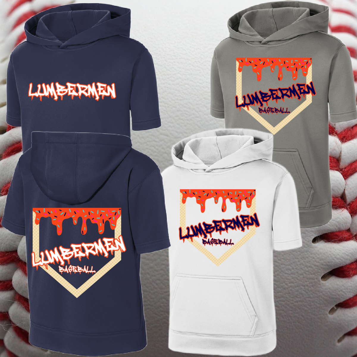 Mid Michigan Lumbermen - Homeplate Ice Cream Drip SHORT Sleeve Performance Hoodie