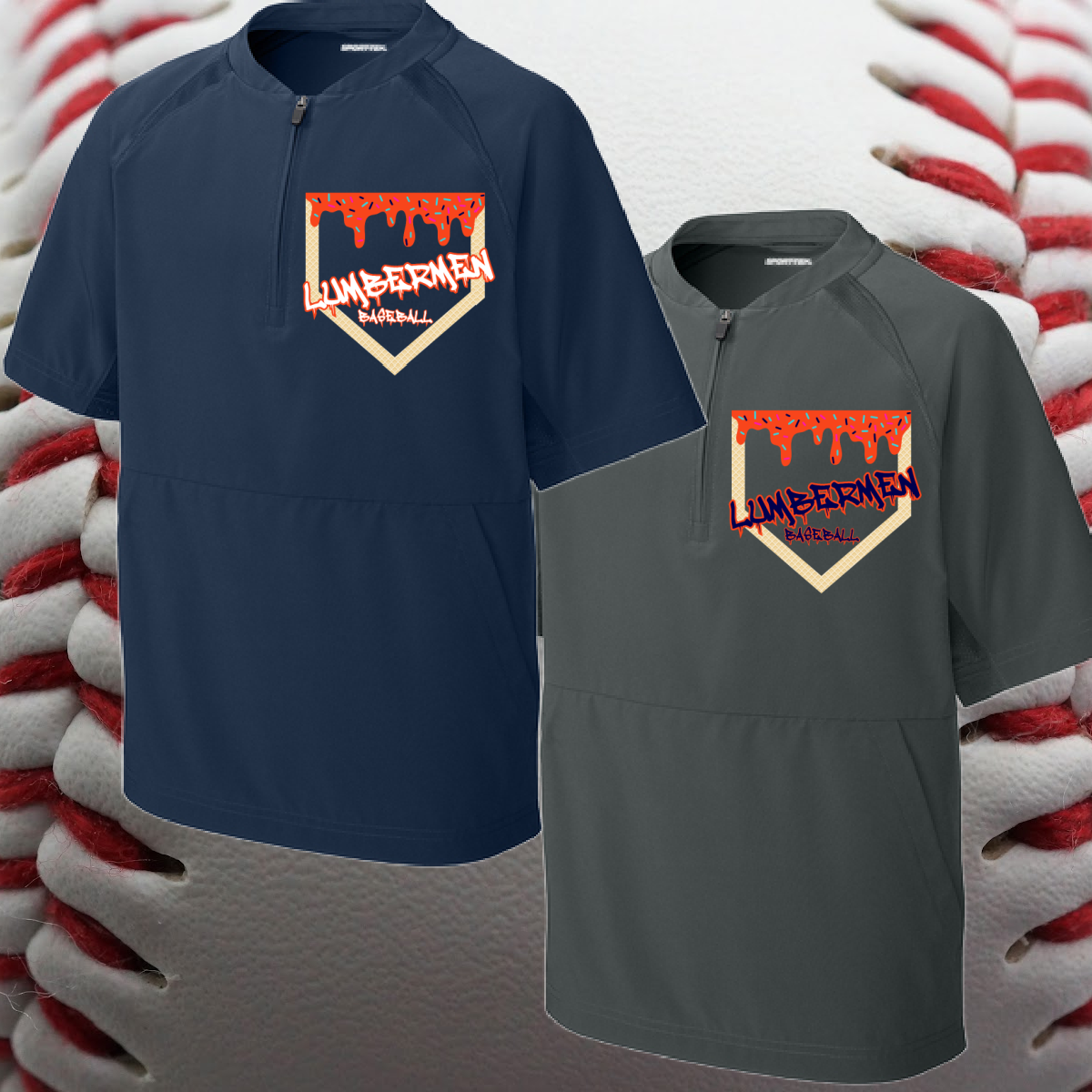 Mid Michigan Lumbermen - Homeplate Ice Cream Drip 1/2 Zip Short Sleeve Baseball Jacket