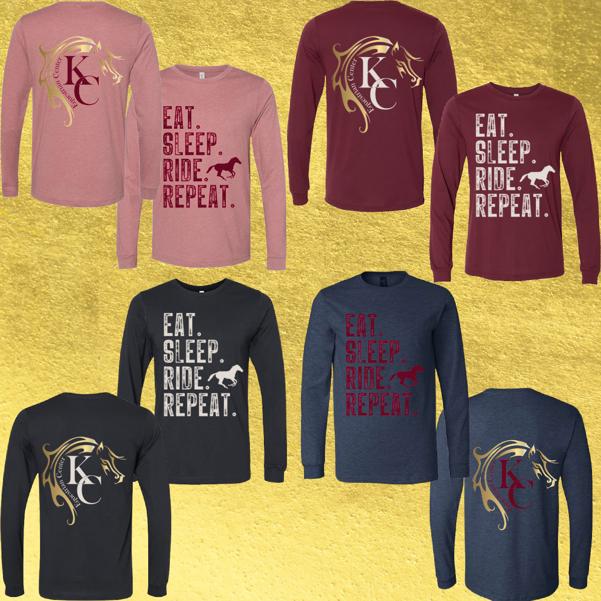 KC Equestrian Center - Eat. Sleep. Ride. Repeat. - Long Sleeve Tee