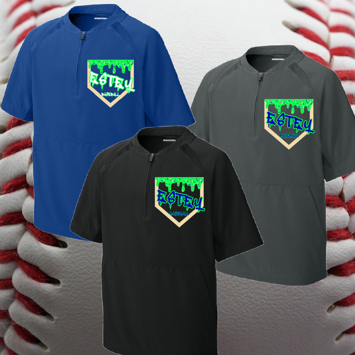 Estey Baseball - Homeplate Ice Cream Drip 1/2 Zip Short Sleeve Baseball Jacket