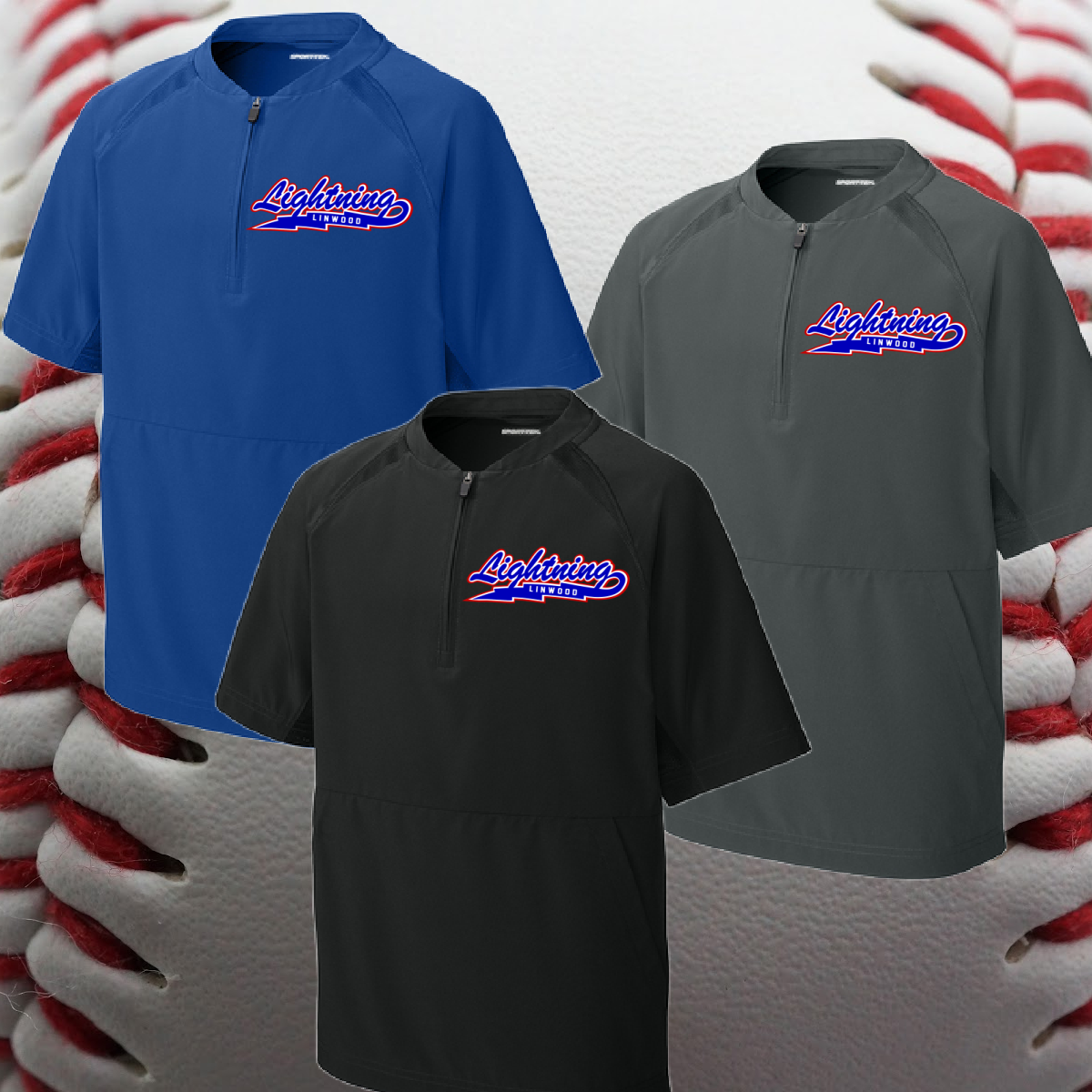 Linwood Lightning - Logo 1/2 Zip Short Sleeve Baseball Jacket