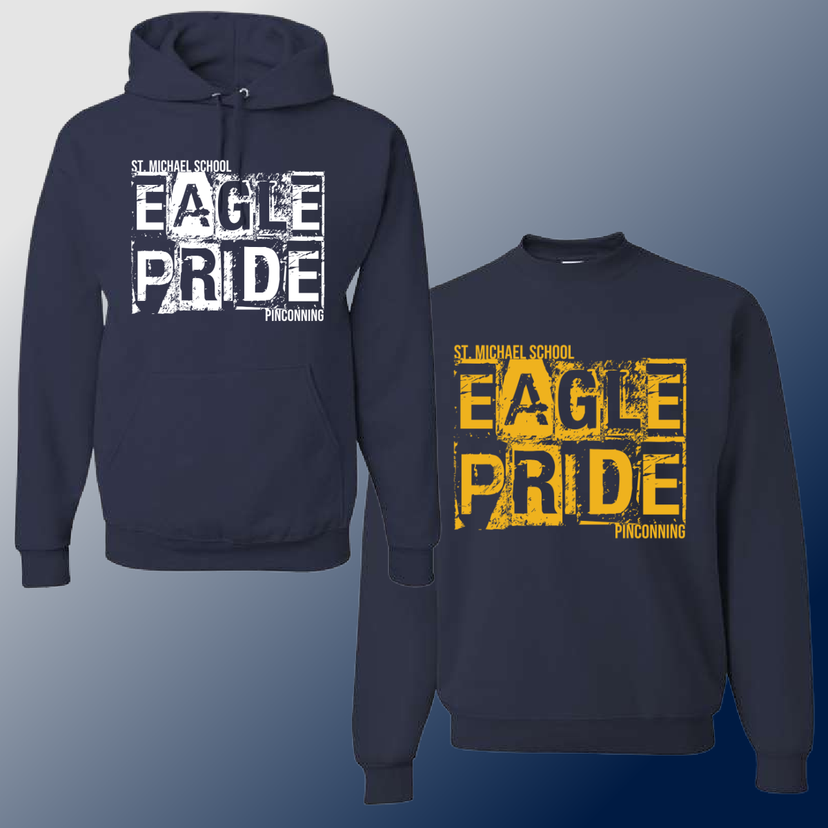 St. Michael Eagles - Navy Distressed Block Basic Sweatshirt (Youth & Adult) - MADE TO ORDER/TWO WEEKS