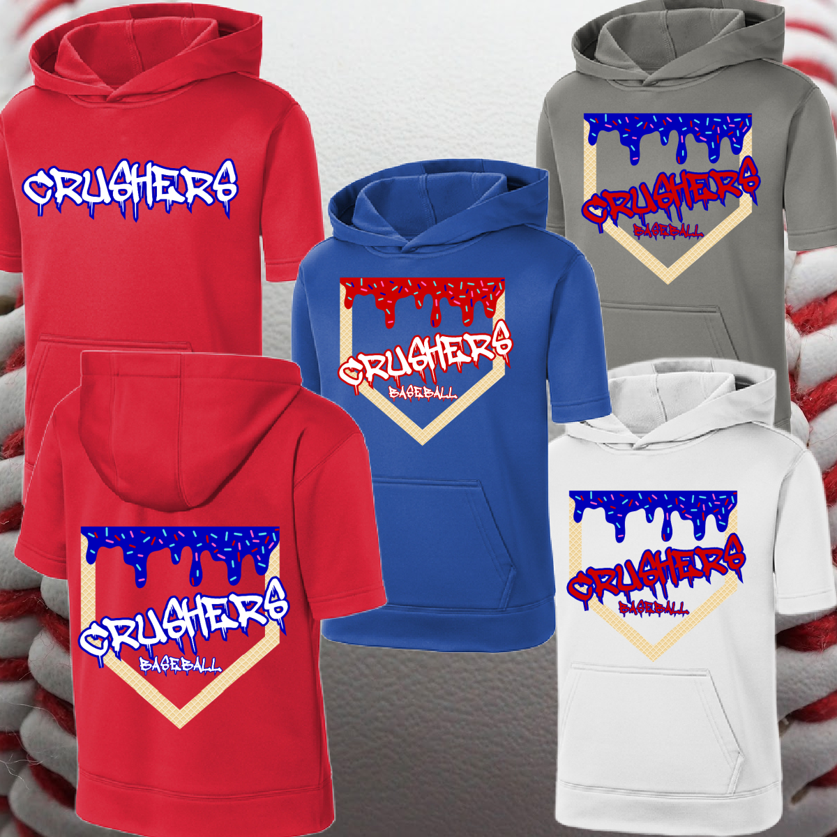 Crushers Baseball - Homeplate Ice Cream Drip SHORT Sleeve Performance Hoodie