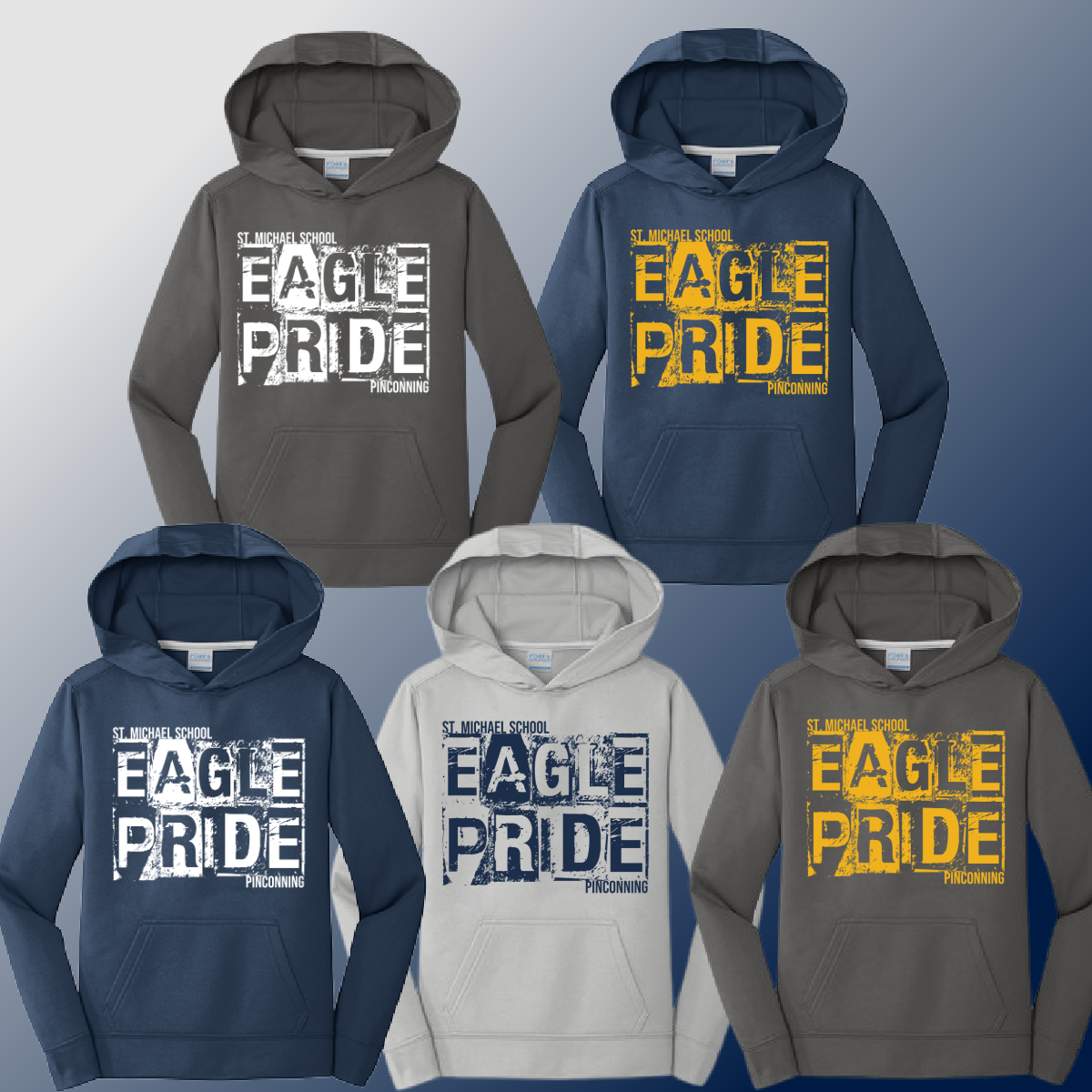 St. Michael Eagles - Distressed Block Performance Hoodie (Youth & Adult) - MADE TO ORDER/TWO WEEKS