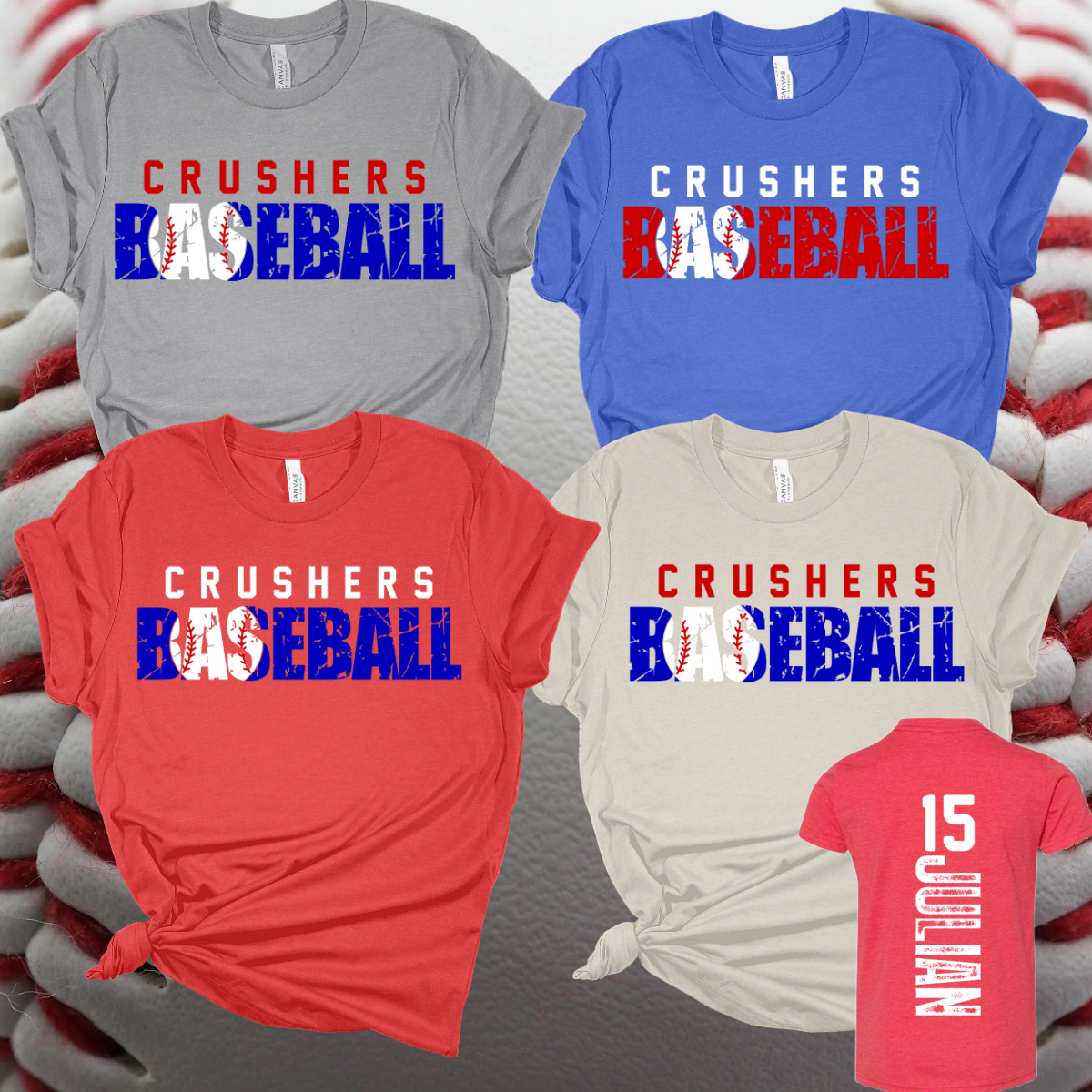 Crushers Baseball - Grunge Baseball Cut Out (Youth & Adult Sizes)