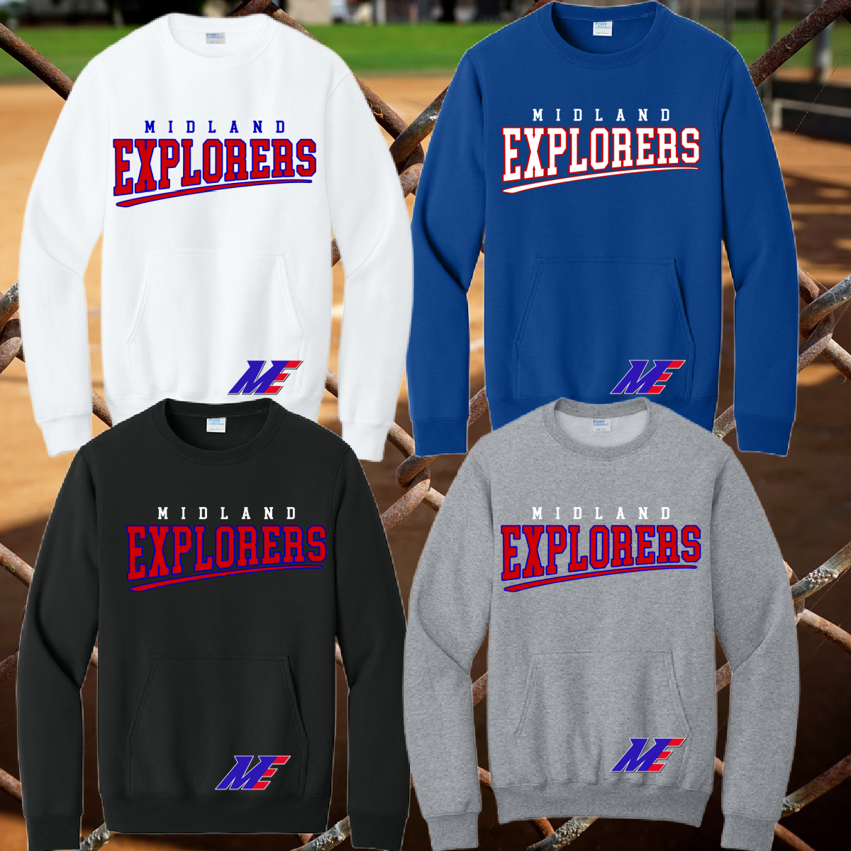Midland Explorers - Logo Pocketed Crewneck (Adult)