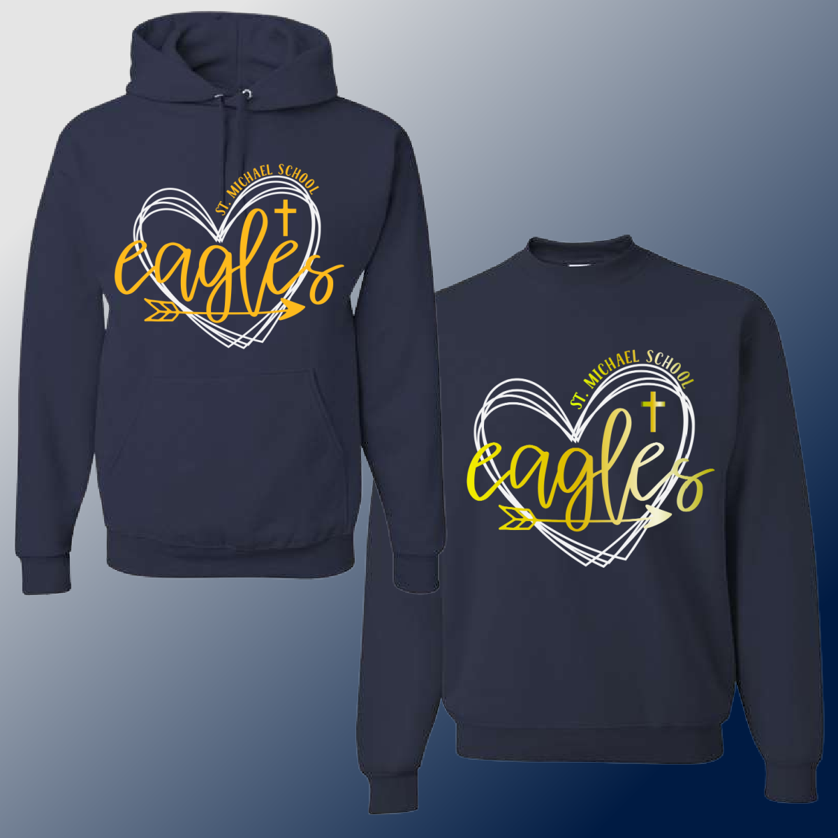 St. Michael Eagles - Navy Heart Basic Sweatshirt (Youth & Adult) - MADE TO ORDER/TWO WEEKS