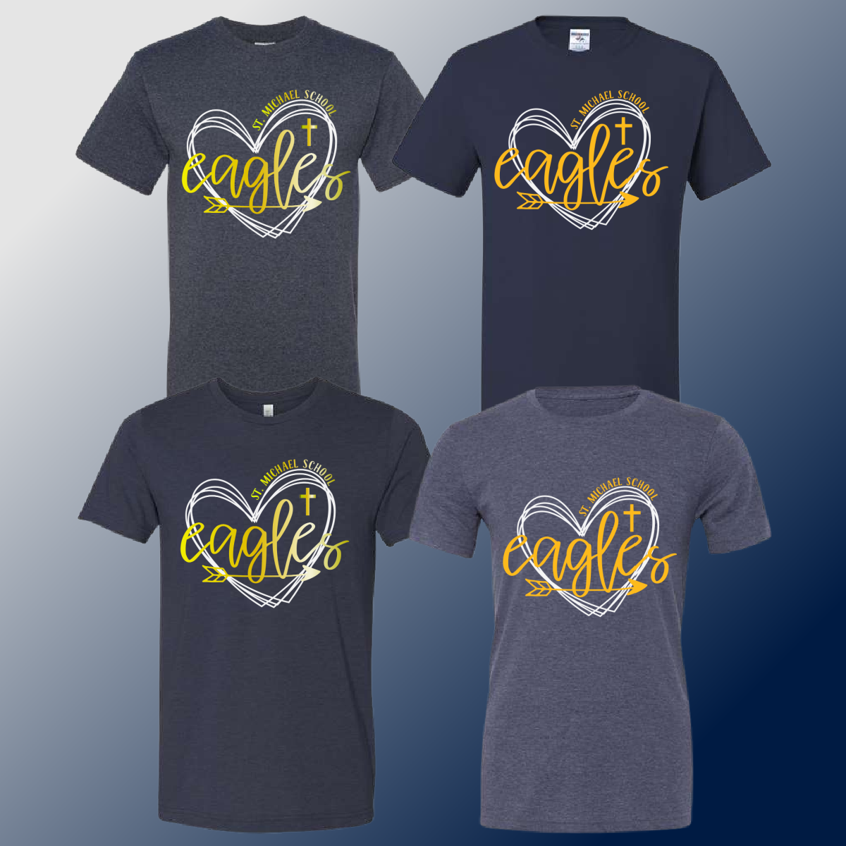 St. Michael Eagles - Navy Heart Tee (Youth & Adult) - MADE TO ORDER/TWO WEEKS