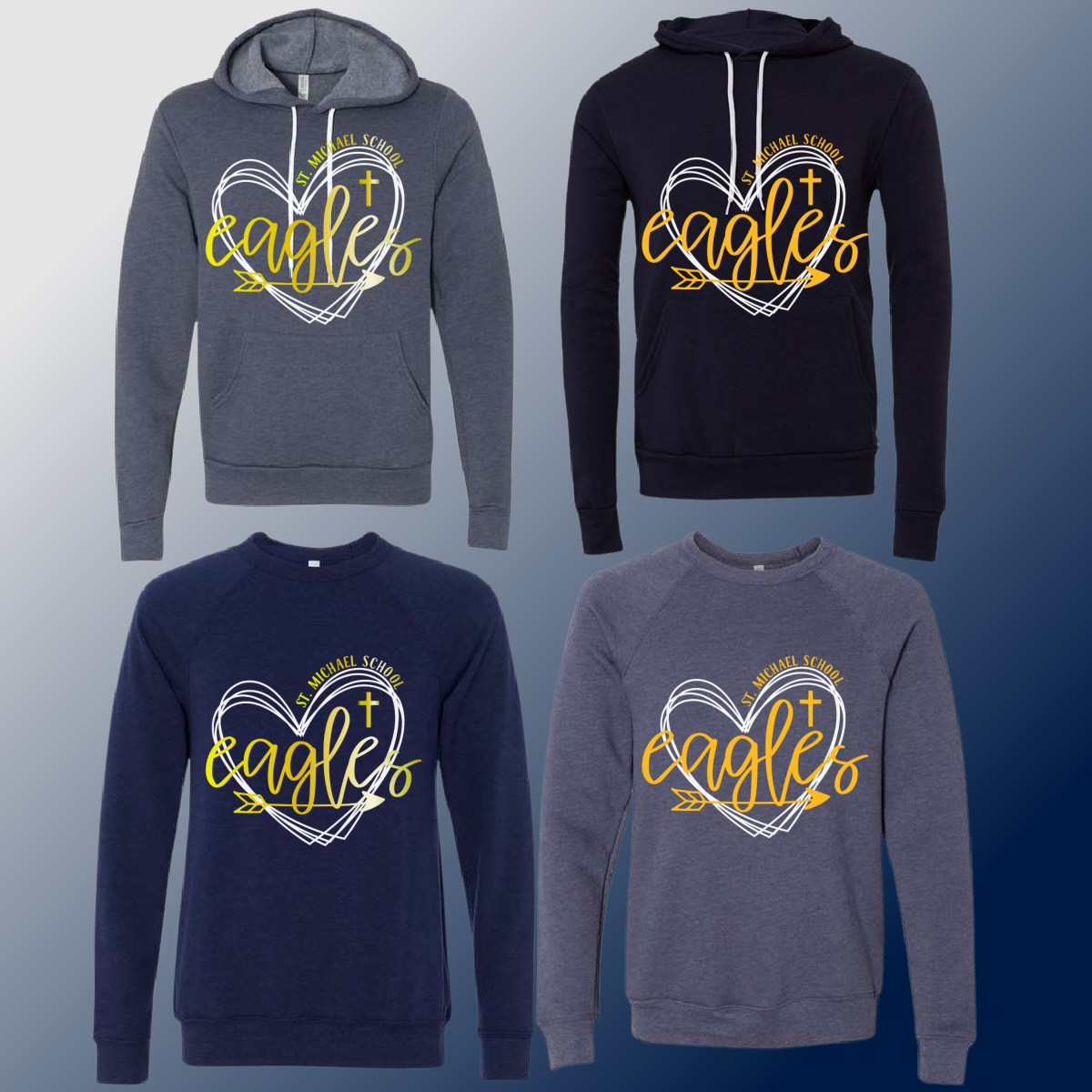St. Michael Eagles - Navy Heart Premium Sweatshirt (Youth & Adult) - MADE TO ORDER/TWO WEEKS