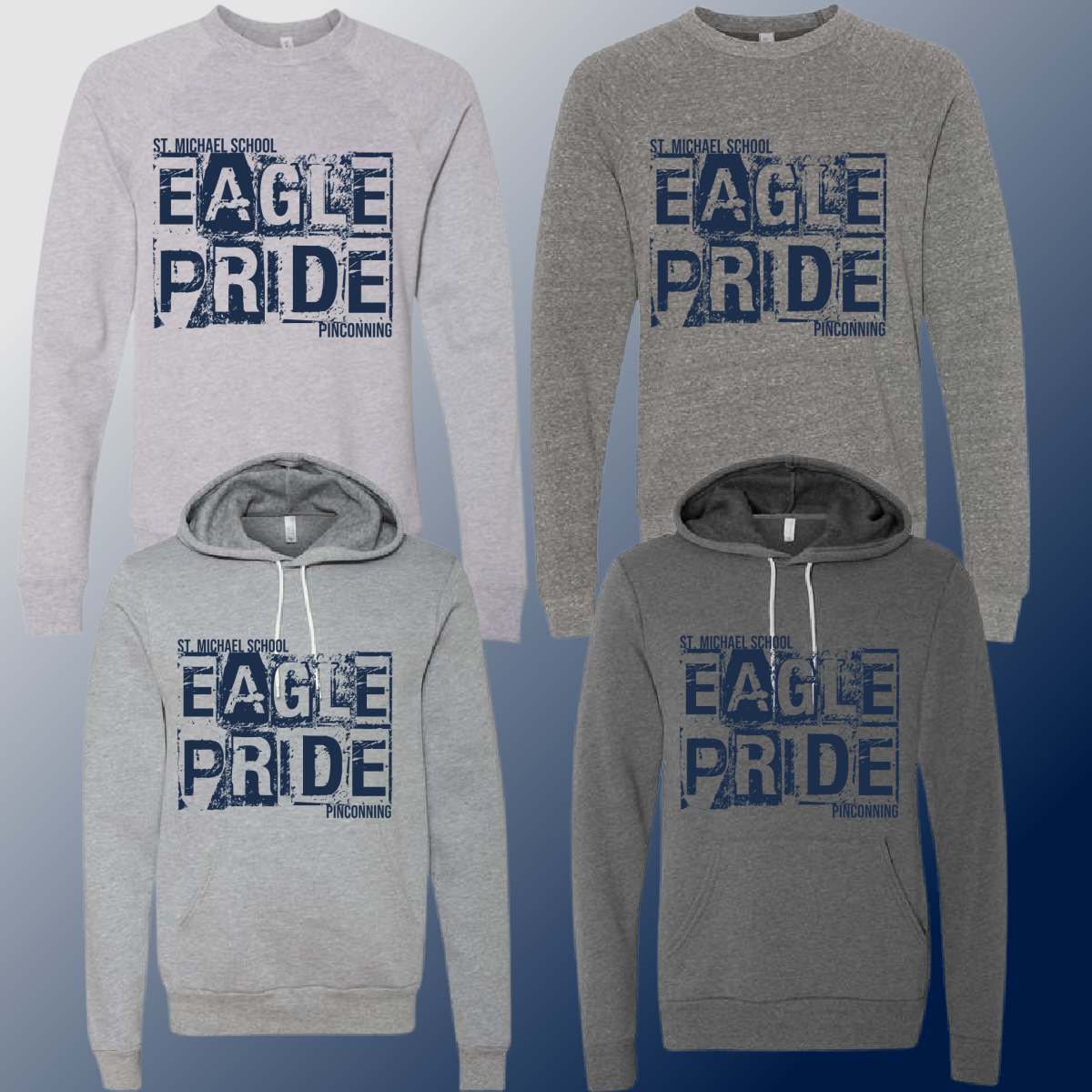 St. Michael Eagles - Gray Distressed Block Premium Sweatshirt (Youth & Adult) - MADE TO ORDER/TWO WEEKS