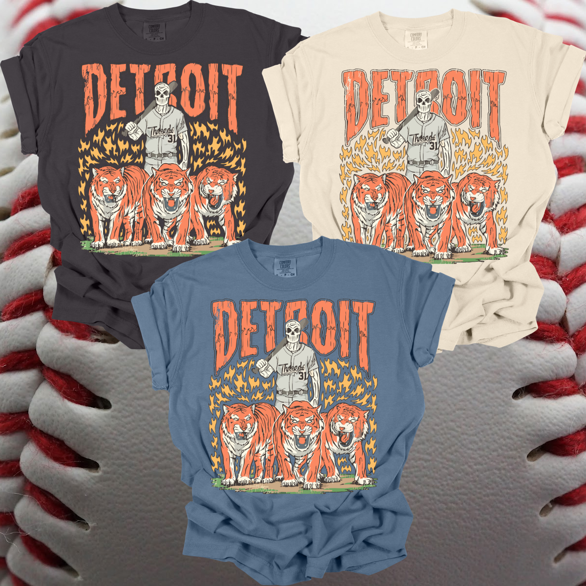 Detroit Baseball Skeleton Comfort Colors Tee (Adult)