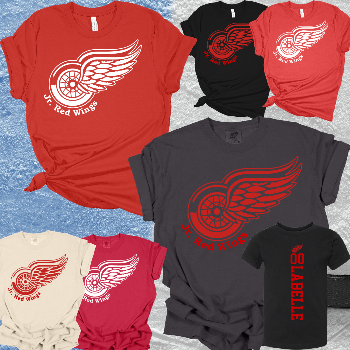 Detroit JR. Hockey with Vertical Back Name Tee
