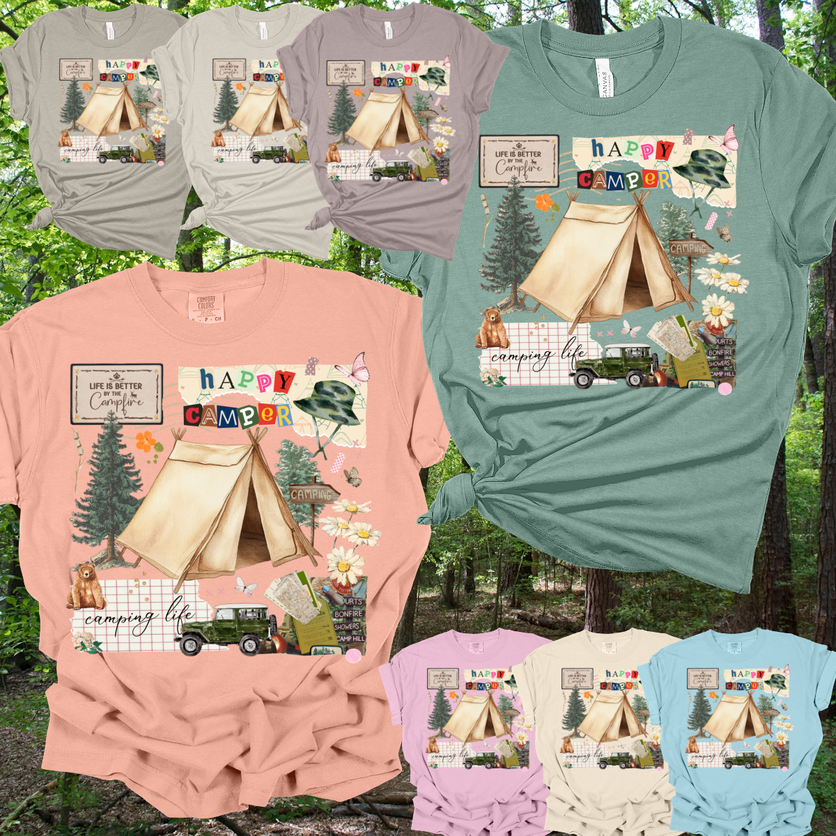 Patchwork Happy Camper Collage Tee