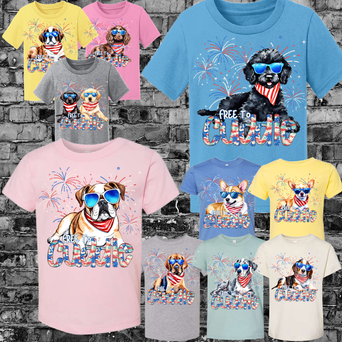 Free To Cuddle Patriotic Dog Tee (Youth)