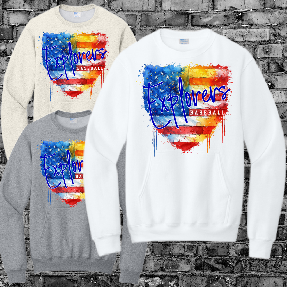 Midland Explorers - Watercolor Homeplate Pocketed Crewneck (Adult)