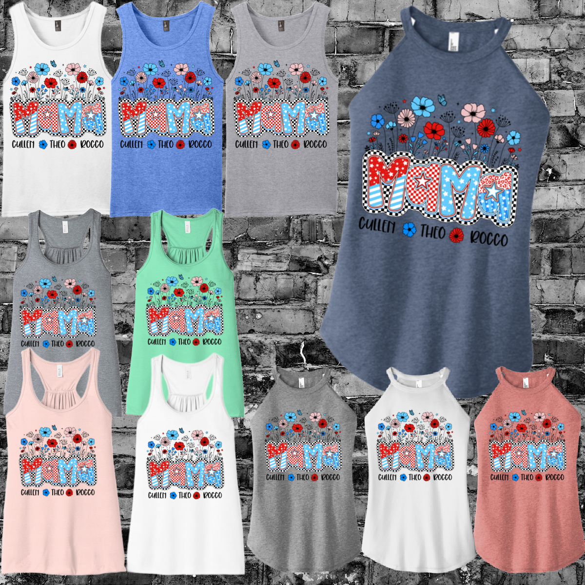 Red White & Blue Personalized Mama Tank